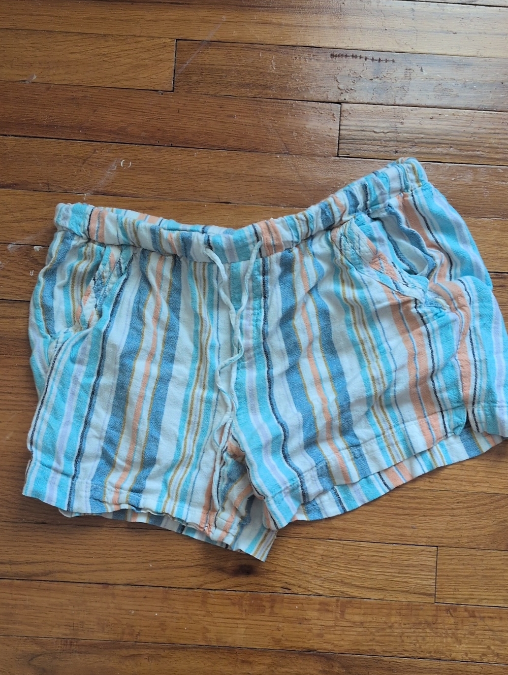 Briggs New York Striped High-Waist Lounge Shorts - Light Blue, Peach & White